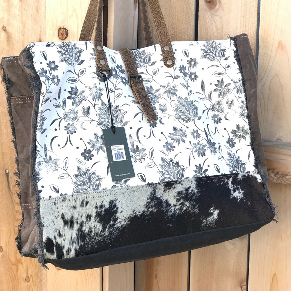 NEW MYRA Weekender large tote Bag floral cowhide - Picture 4 of 10